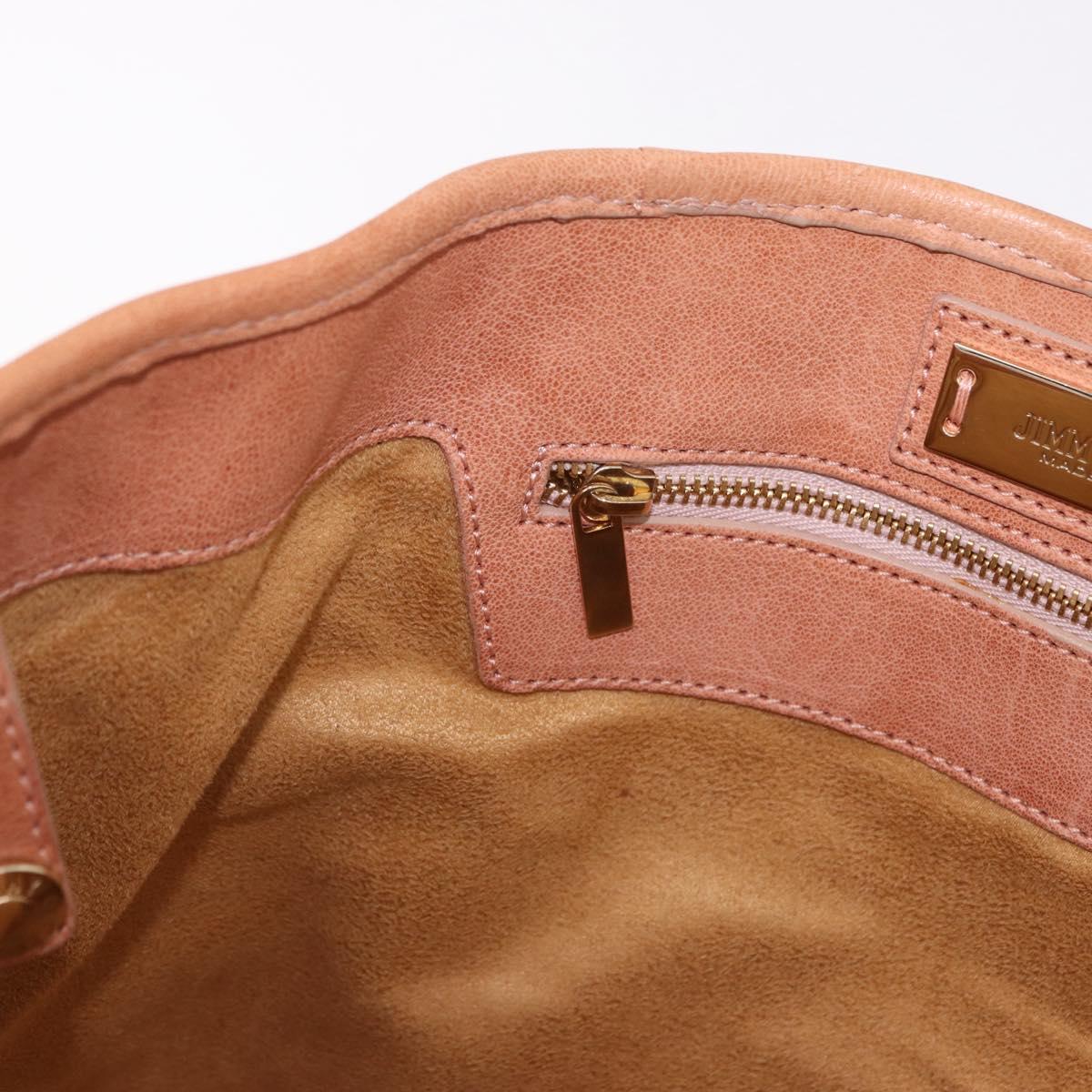 Jimmy Choo Star Studs Hand Bag Leather Pink Gold Auth bs36089