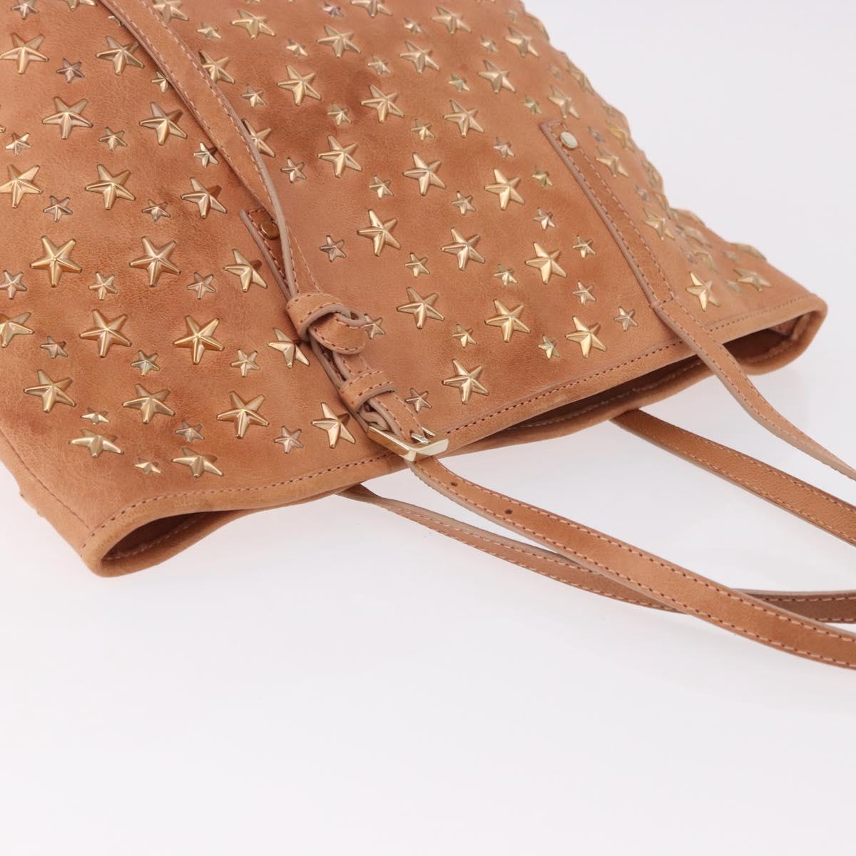 Jimmy Choo Star Studs Hand Bag Leather Pink Gold Auth bs36089