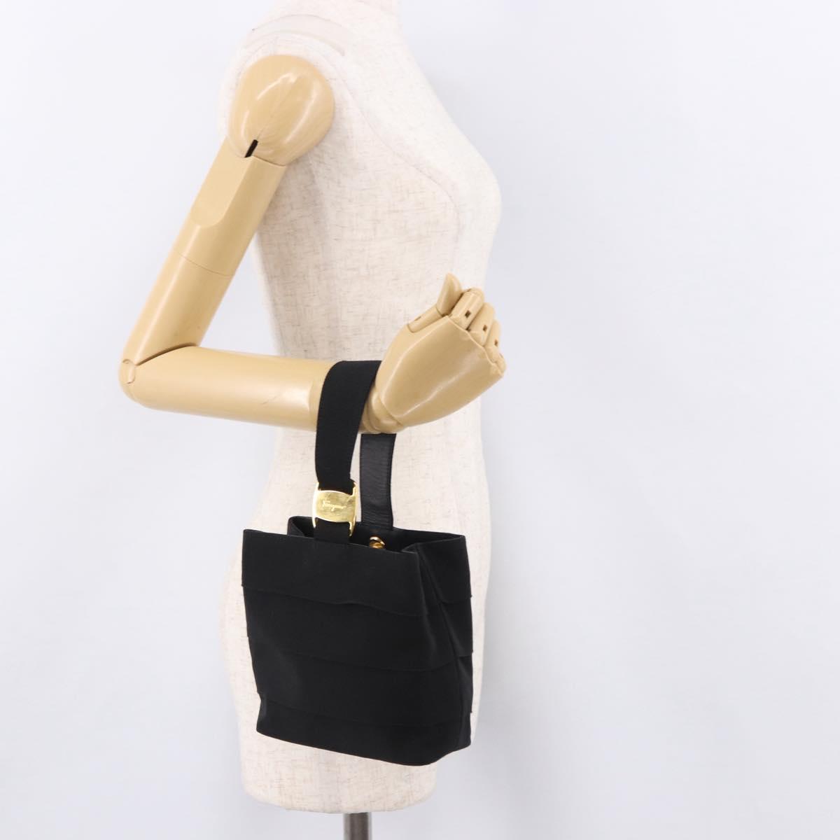 Salvatore Ferragamo Hand Bag Canvas Black Gold Auth bs36090A