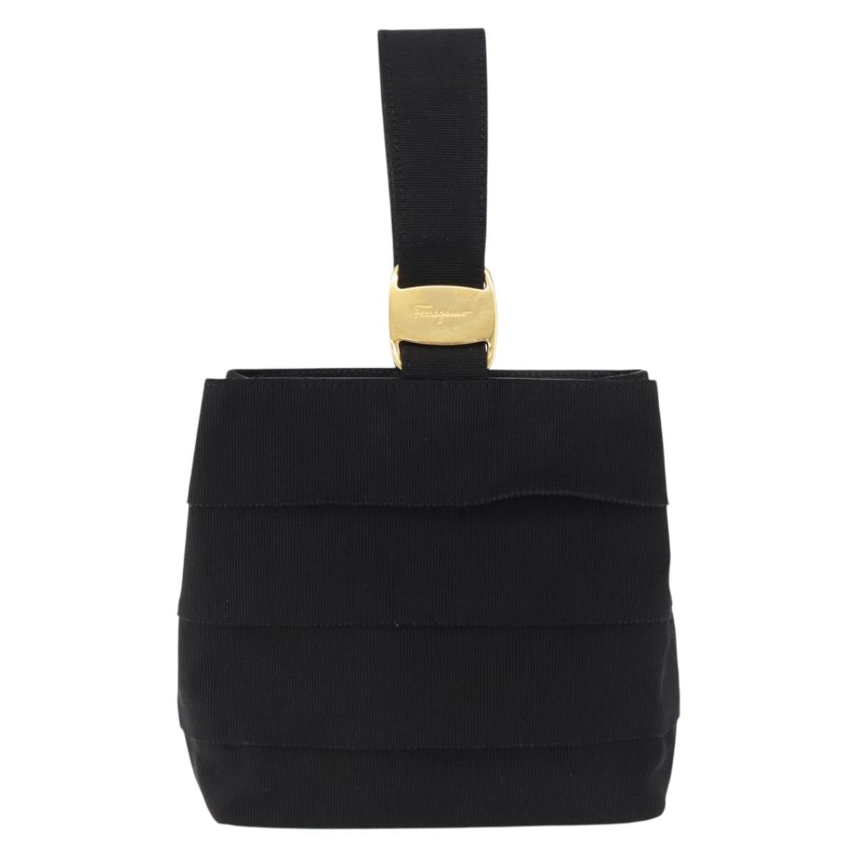 Salvatore Ferragamo Hand Bag Canvas Black Gold Auth bs36090A