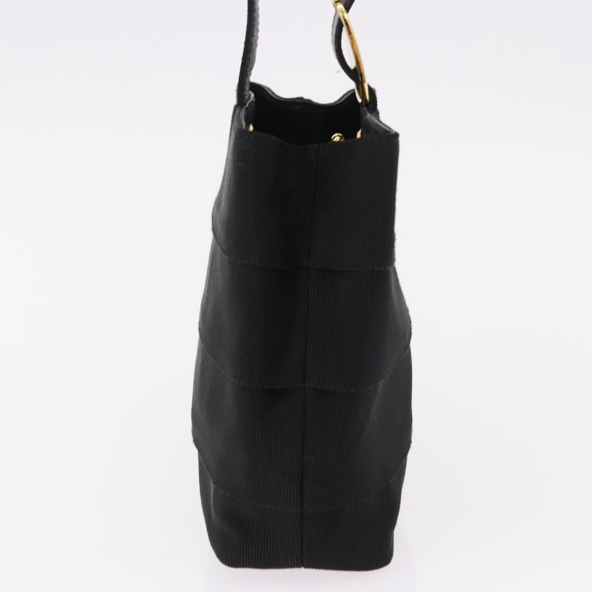 Salvatore Ferragamo Hand Bag Canvas Black Gold Auth bs36090A