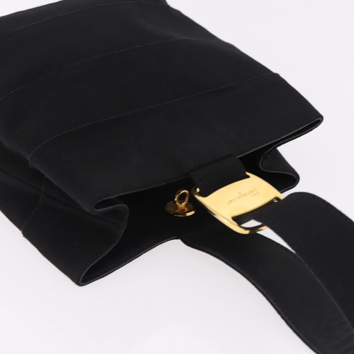 Salvatore Ferragamo Hand Bag Canvas Black Gold Auth bs36090A