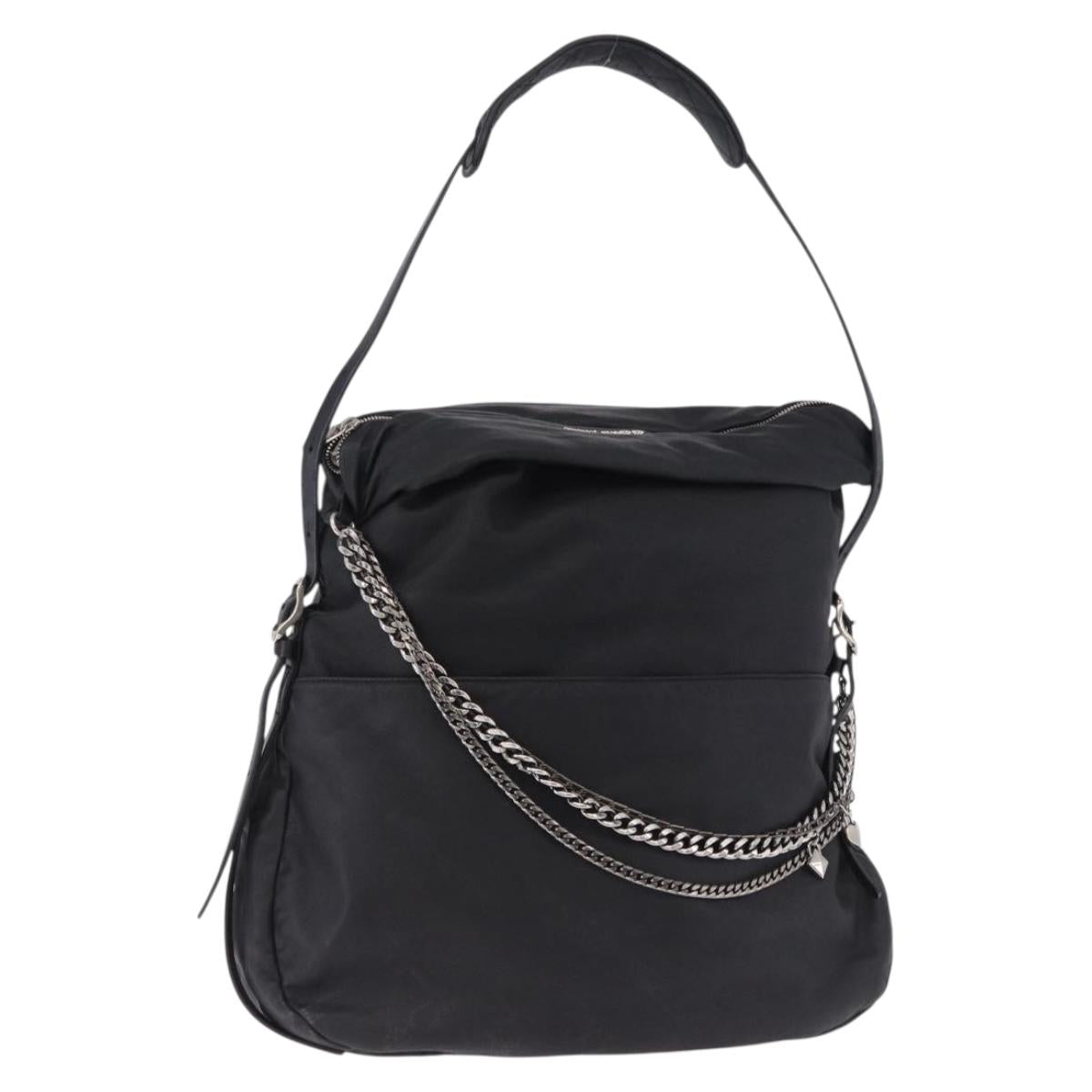 Jimmy Choo Shoulder Bag Leather Black Silver Auth bs36091A