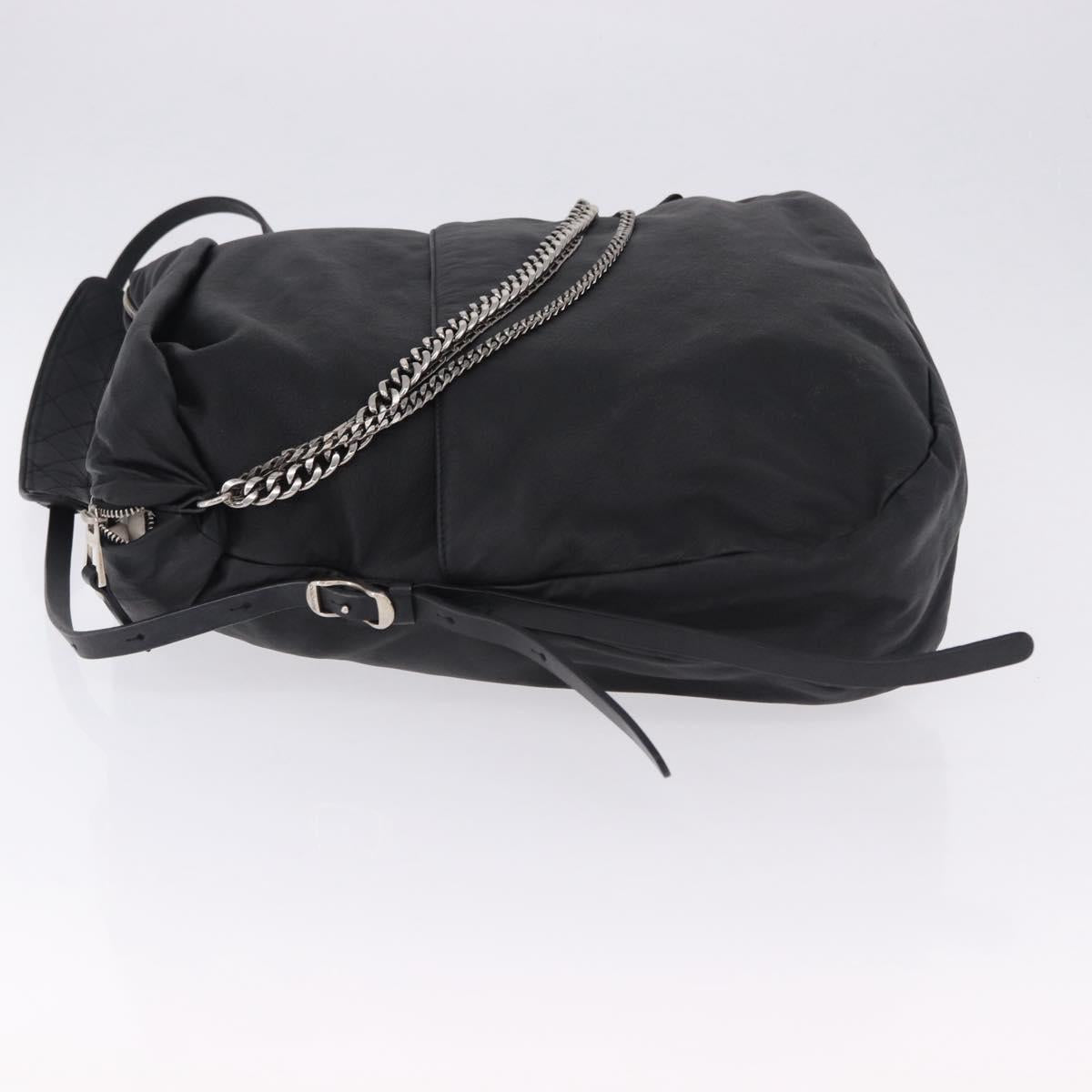 Jimmy Choo Shoulder Bag Leather Black Silver Auth bs36091A