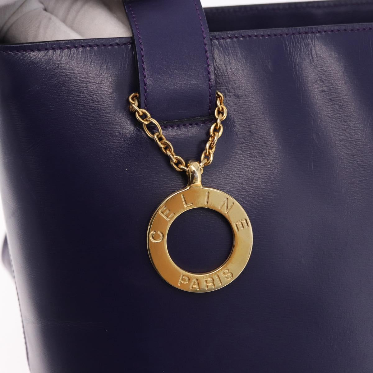 CELINE Circle Shoulder Bag Leather Purple Gold Auth bs36092A