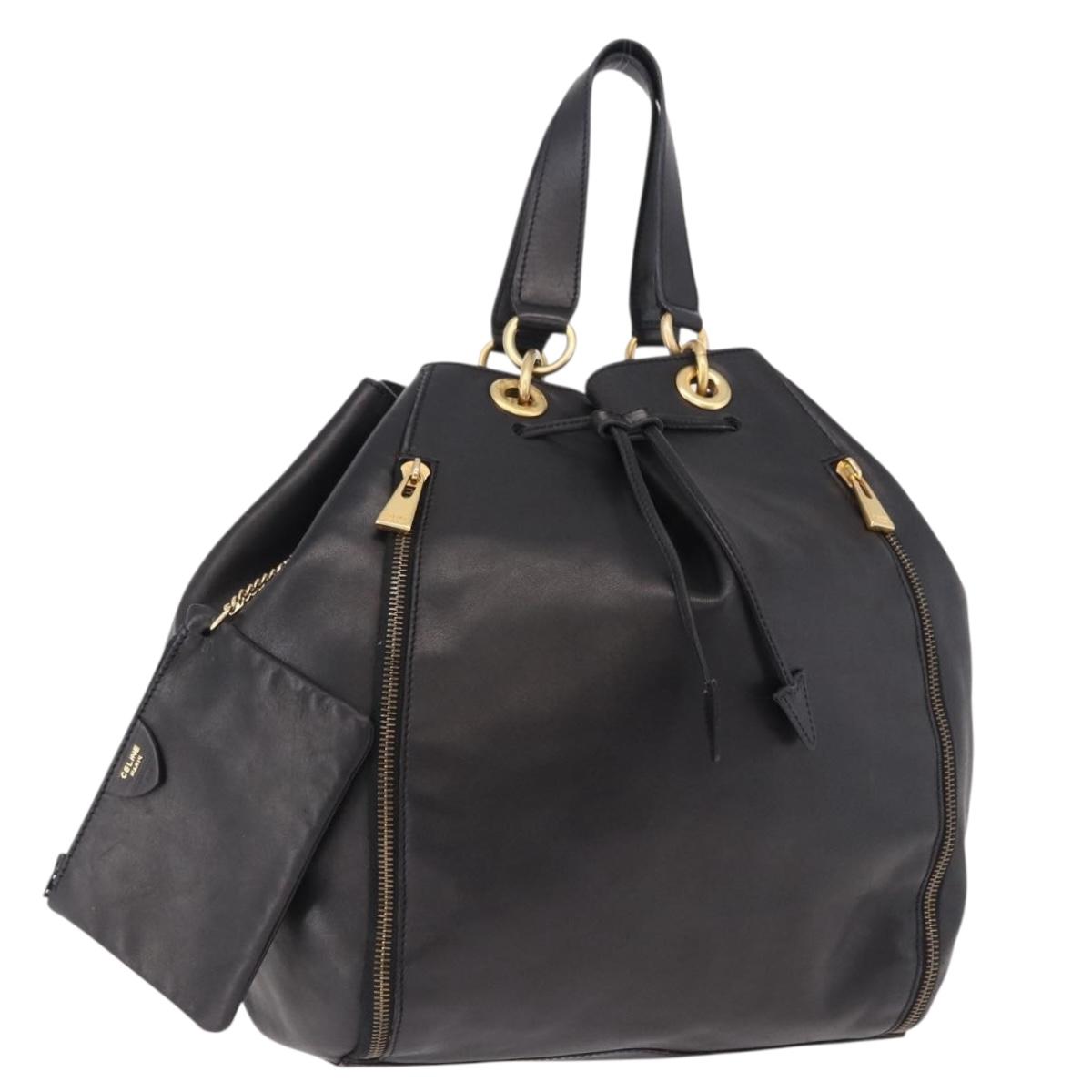 CELINE Hand Bag Leather Black Gold Auth bs36094V