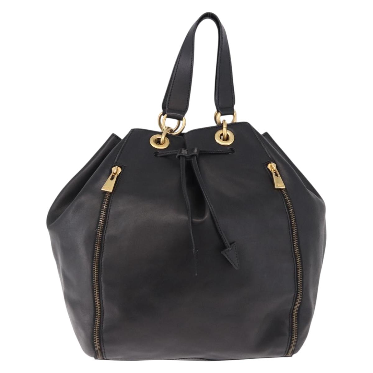 CELINE Hand Bag Leather Black Gold Auth bs36094V