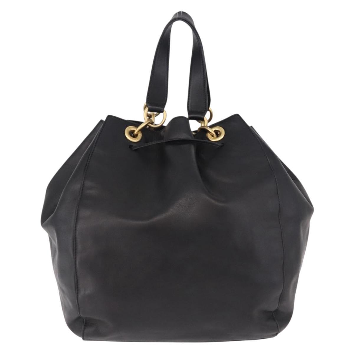 CELINE Hand Bag Leather Black Gold Auth bs36094V
