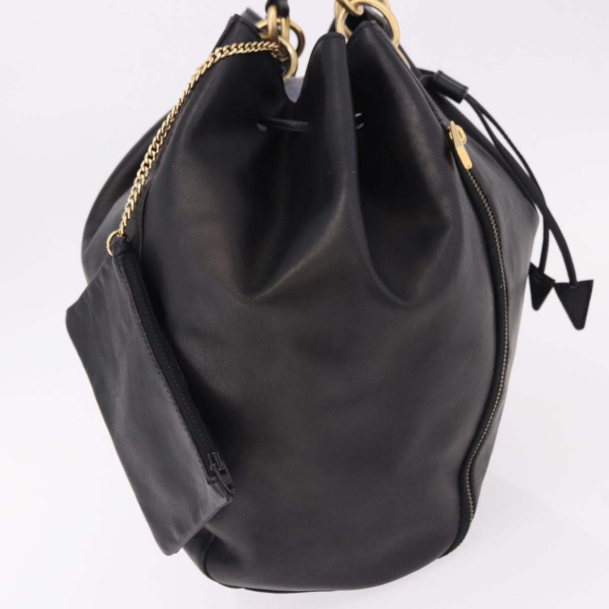 CELINE Hand Bag Leather Black Gold Auth bs36094V