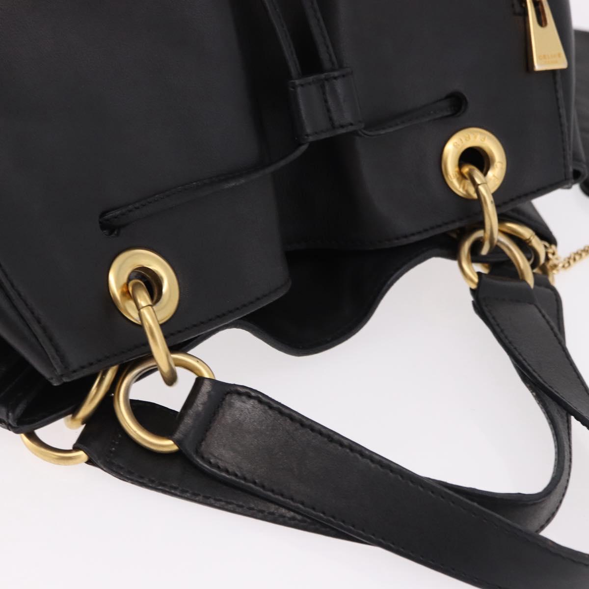 CELINE Hand Bag Leather Black Gold Auth bs36094V