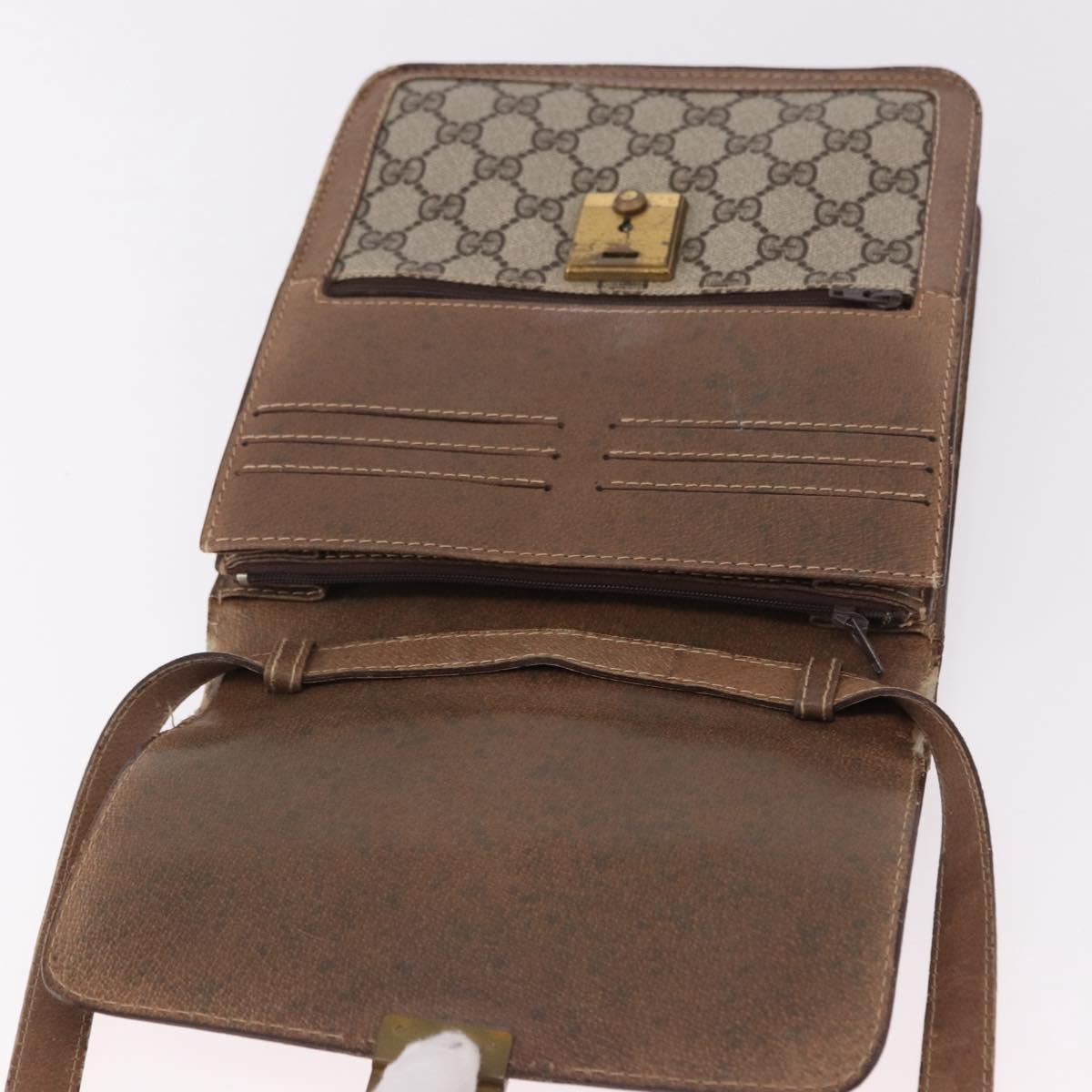 GUCCI GG Supreme Web Sherry Line Shoulder Bag PVC Beige Gold Auth bs36095