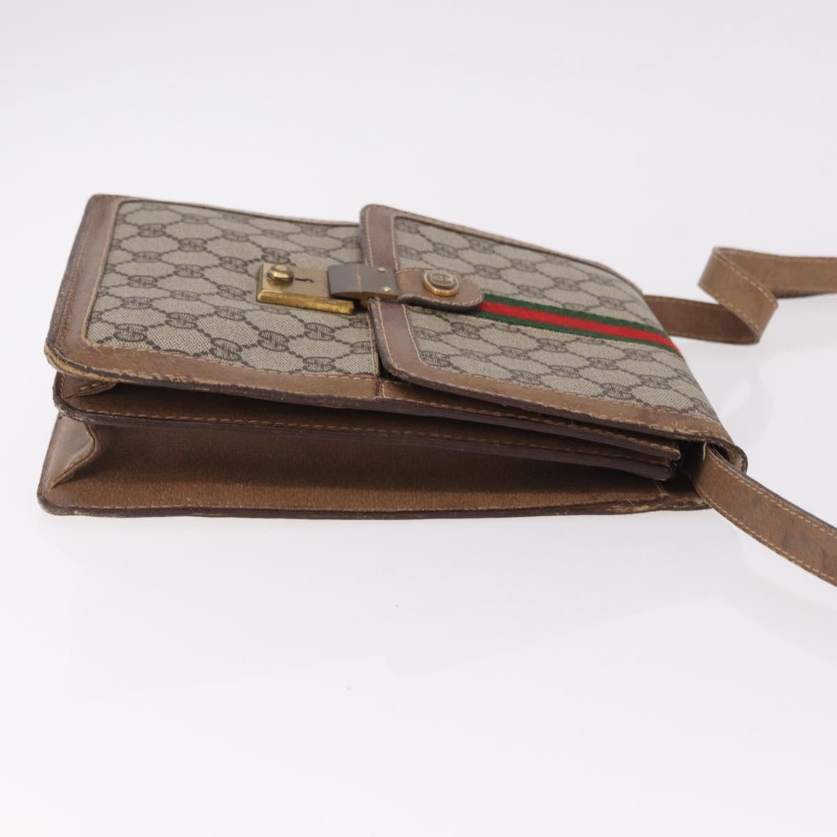 GUCCI GG Supreme Web Sherry Line Shoulder Bag PVC Beige Gold Auth bs36095