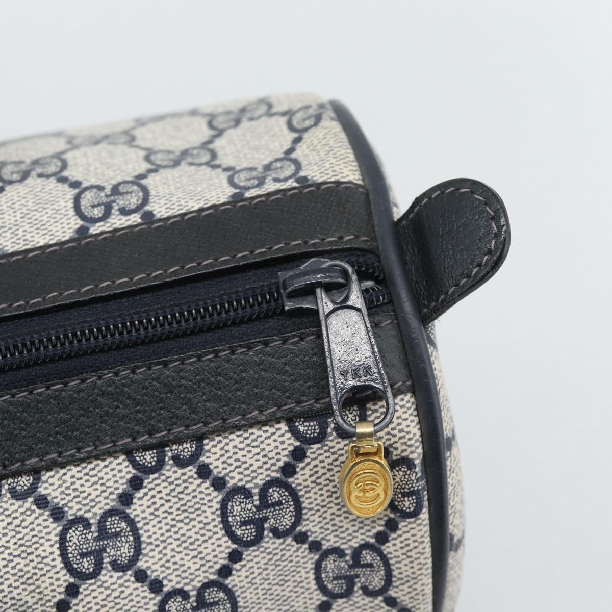 GUCCI GG Supreme Sherry Line Boston Bag PVC Navy Gold 012 3842 39 Auth bs36096