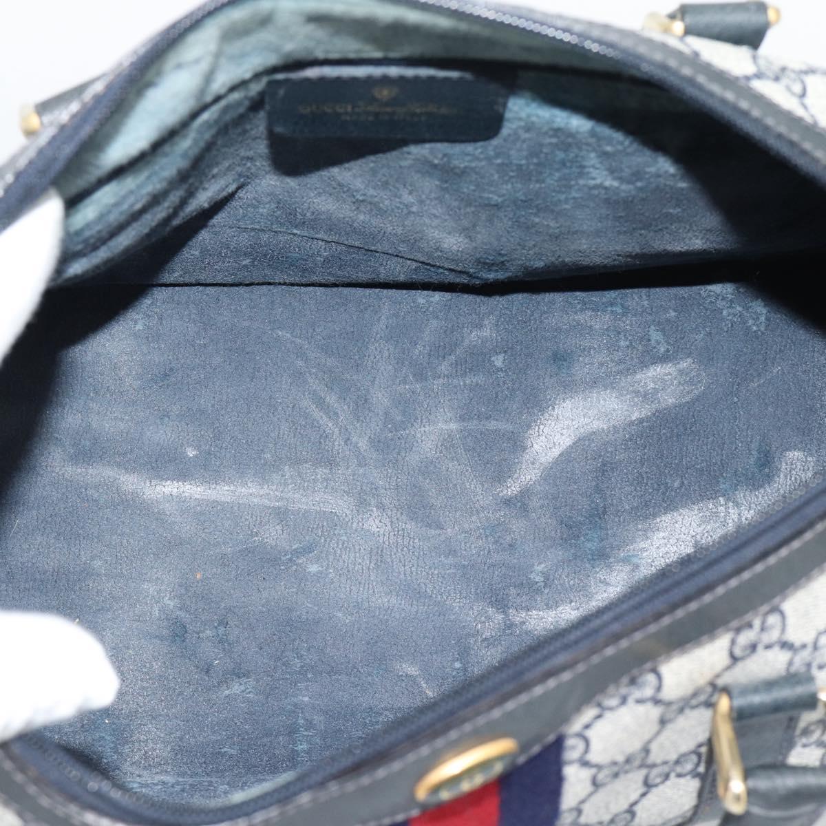 GUCCI GG Supreme Sherry Line Boston Bag PVC Navy Gold 012 3842 39 Auth bs36096