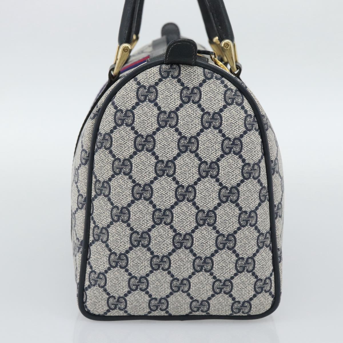 GUCCI GG Supreme Sherry Line Boston Bag PVC Navy Gold 012 3842 39 Auth bs36096