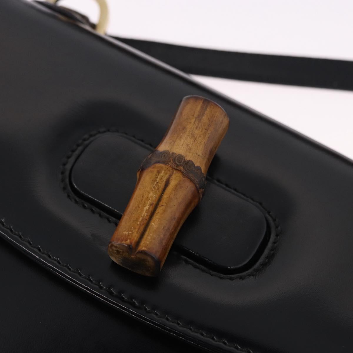 GUCCI Bamboo Hand Bag Leather 2way Black Gold 000 1364 0633 Auth bs36097V