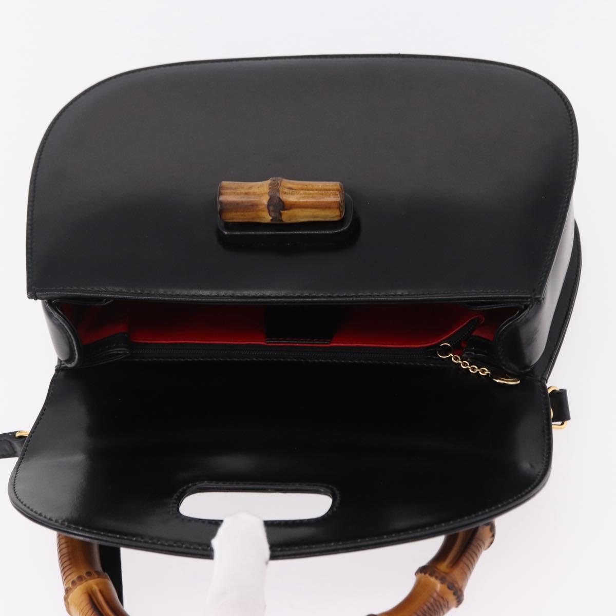 GUCCI Bamboo Hand Bag Leather 2way Black Gold 000 1364 0633 Auth bs36097V
