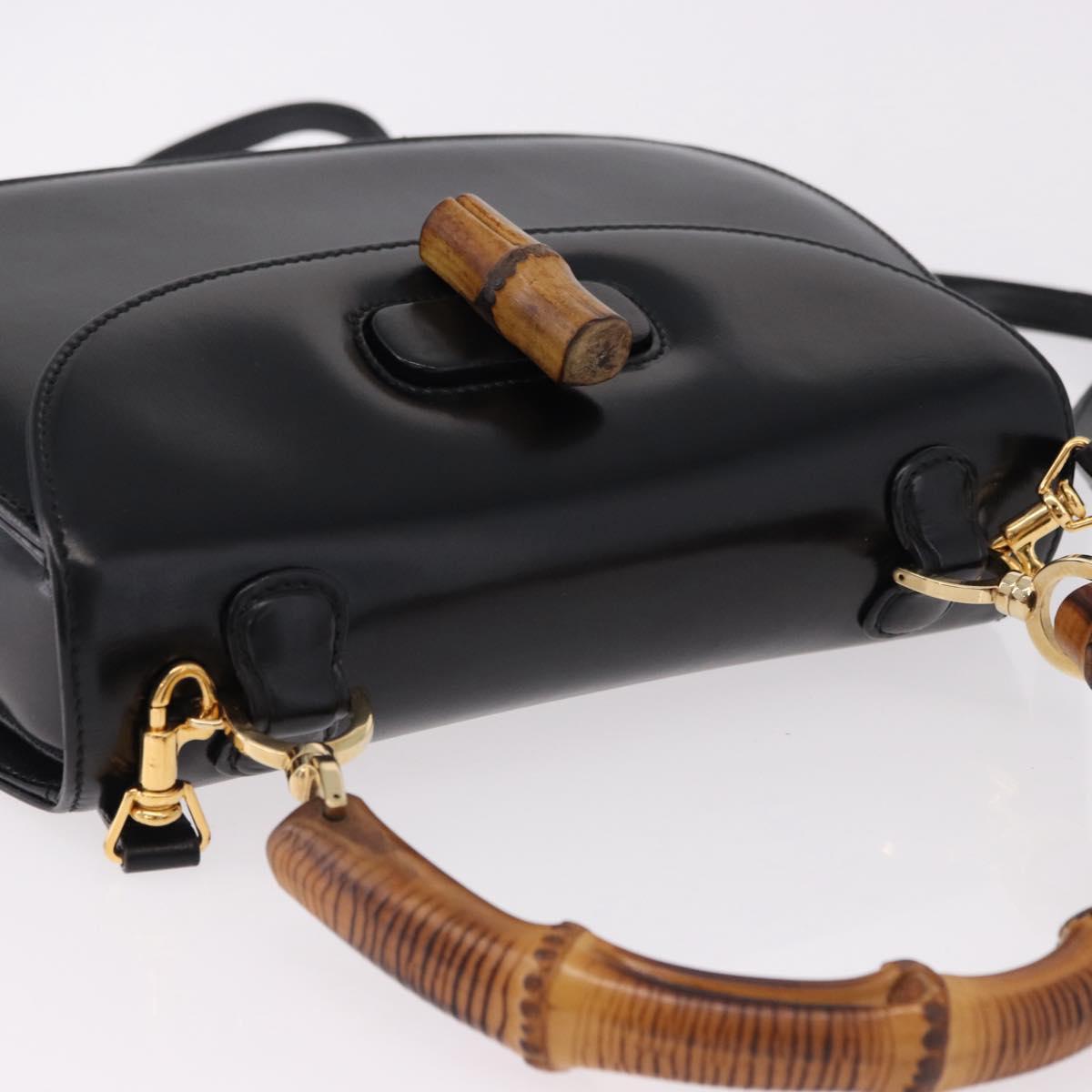 GUCCI Bamboo Hand Bag Leather 2way Black Gold 000 1364 0633 Auth bs36097V