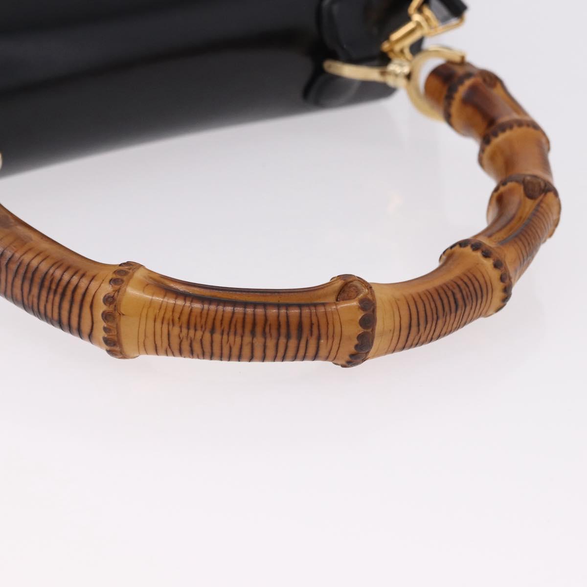 GUCCI Bamboo Hand Bag Leather 2way Black Gold 000 1364 0633 Auth bs36097V