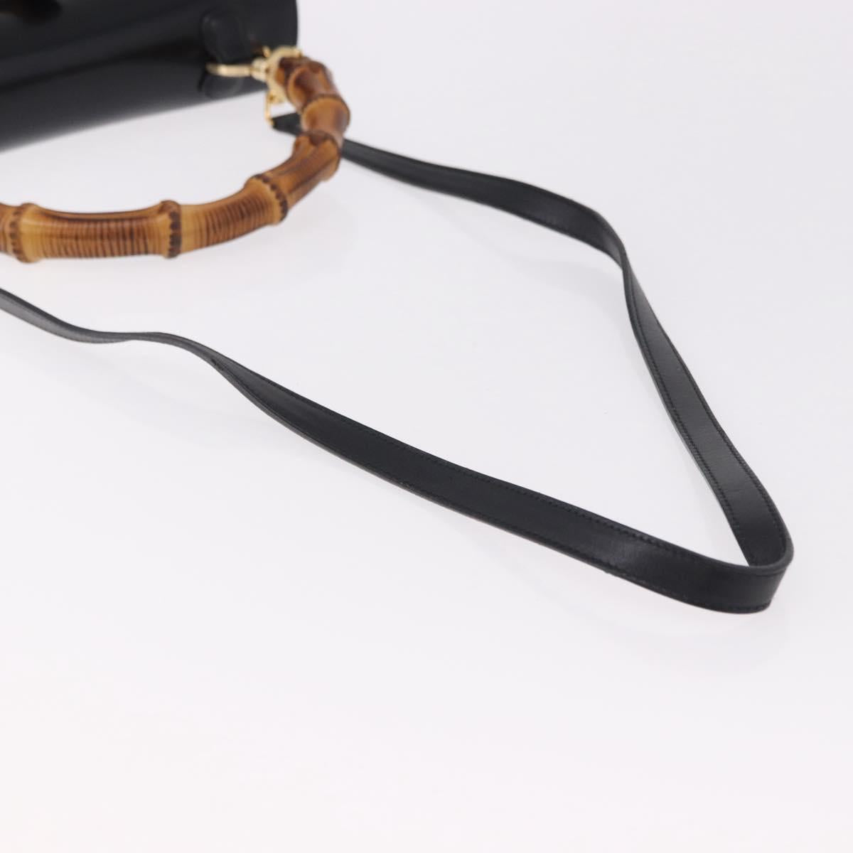 GUCCI Bamboo Hand Bag Leather 2way Black Gold 000 1364 0633 Auth bs36097V