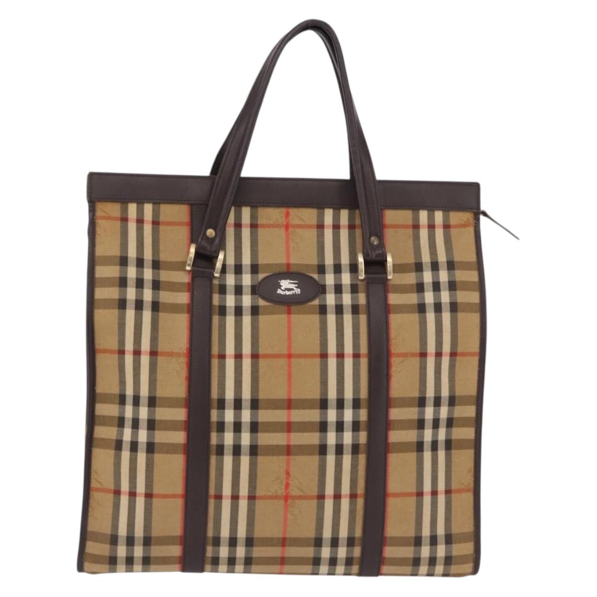 Burberrys Nova Check Tote Bag Canvas Beige Gold Auth bs36098