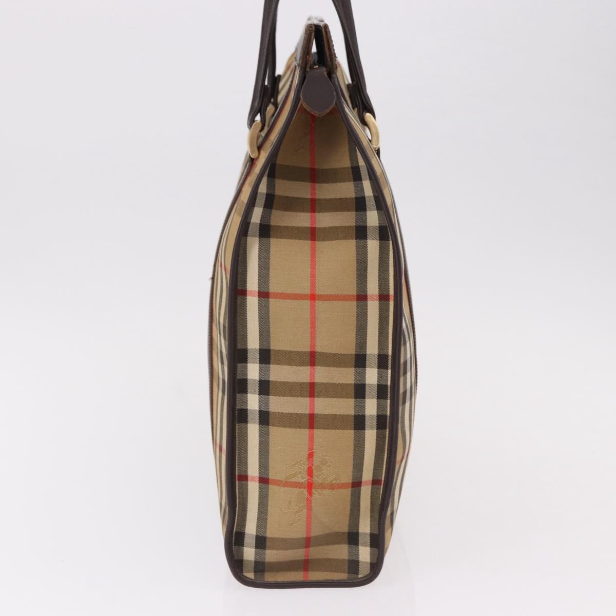 Burberrys Nova Check Tote Bag Canvas Beige Gold Auth bs36098
