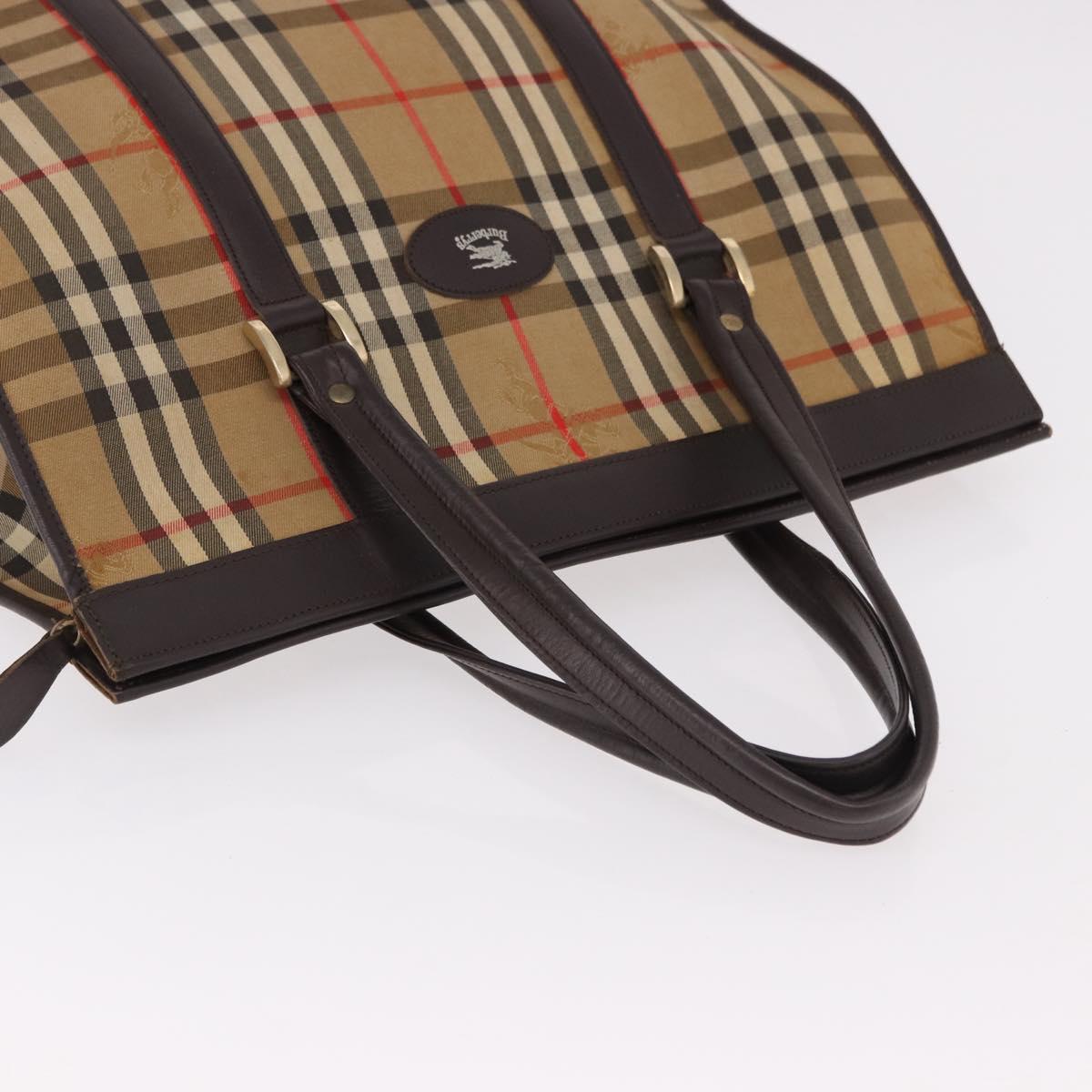 Burberrys Nova Check Tote Bag Canvas Beige Gold Auth bs36098
