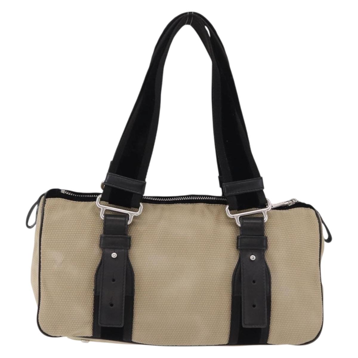 SAINT LAURENT Hand Bag Canvas Beige Silver Auth bs36099A