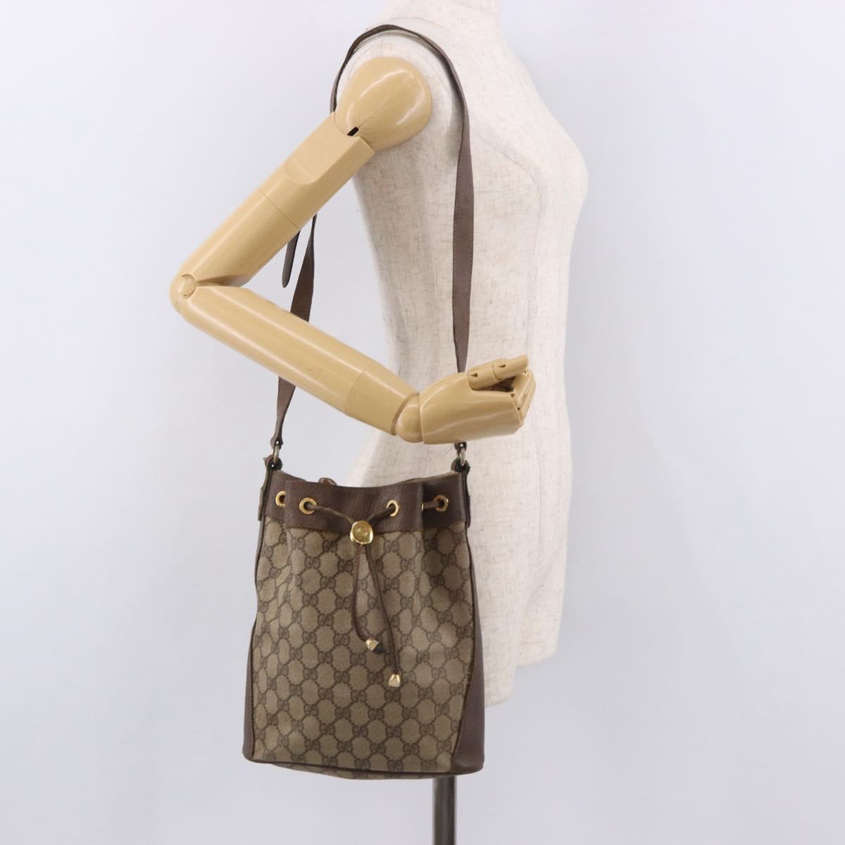 GUCCI GG Supreme Web Sherry Line Bag PVC Beige Gold 164 02 034 Auth bs36100