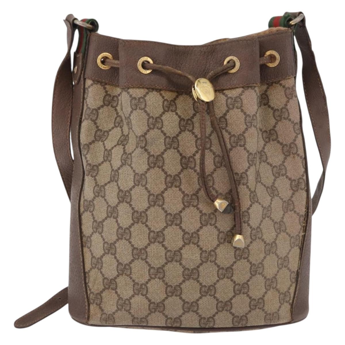 GUCCI GG Supreme Web Sherry Line Bag PVC Beige Gold 164 02 034 Auth bs36100