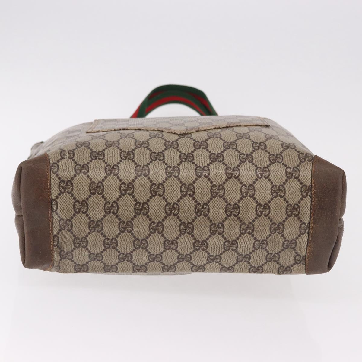 GUCCI GG Supreme Web Sherry Line Tote Bag PVC Leather Beige Auth bs36101