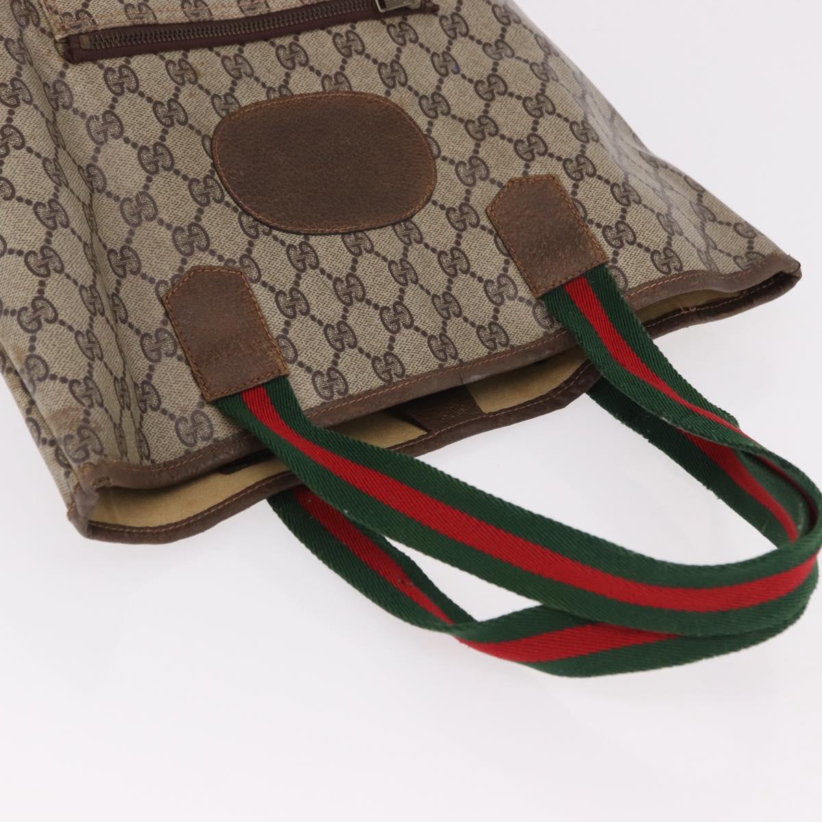 GUCCI GG Supreme Web Sherry Line Tote Bag PVC Leather Beige Auth bs36101