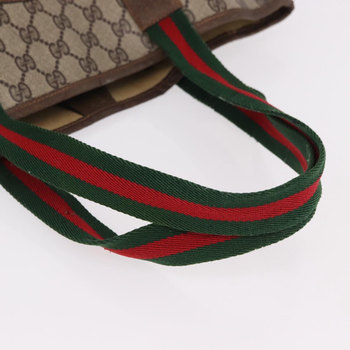 GUCCI GG Supreme Web Sherry Line Tote Bag PVC Leather Beige Auth bs36101