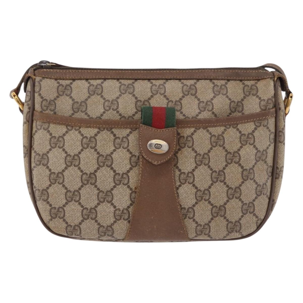GUCCI GG Supreme Web Sherry Line Bag PVC Beige Gold 89 02 032 Auth bs36114