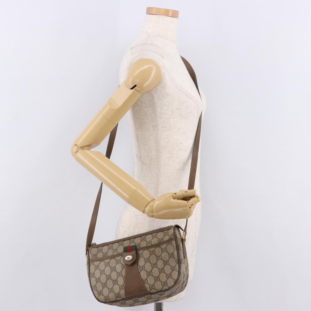 GUCCI GG Supreme Web Sherry Line Bag PVC Beige Gold 89 02 032 Auth bs36114