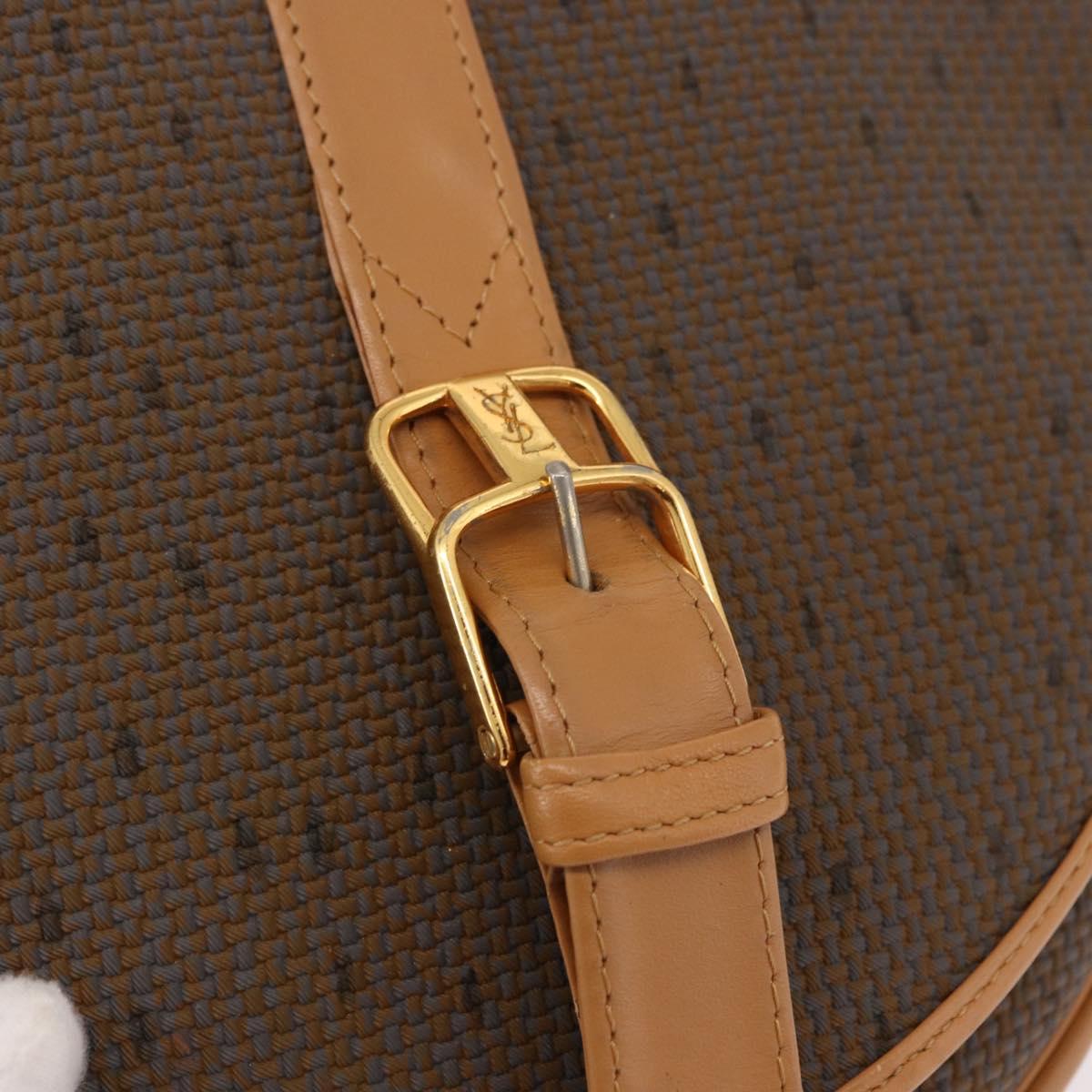 SAINT LAURENT Shoulder Bag PVC Canvas Beige Gold Auth bs36115