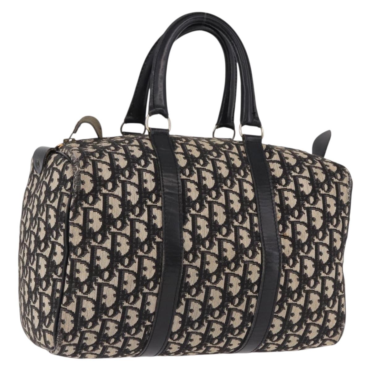 Christian Dior Trotter Canvas Boston Bag Black Silver Auth bs36116A