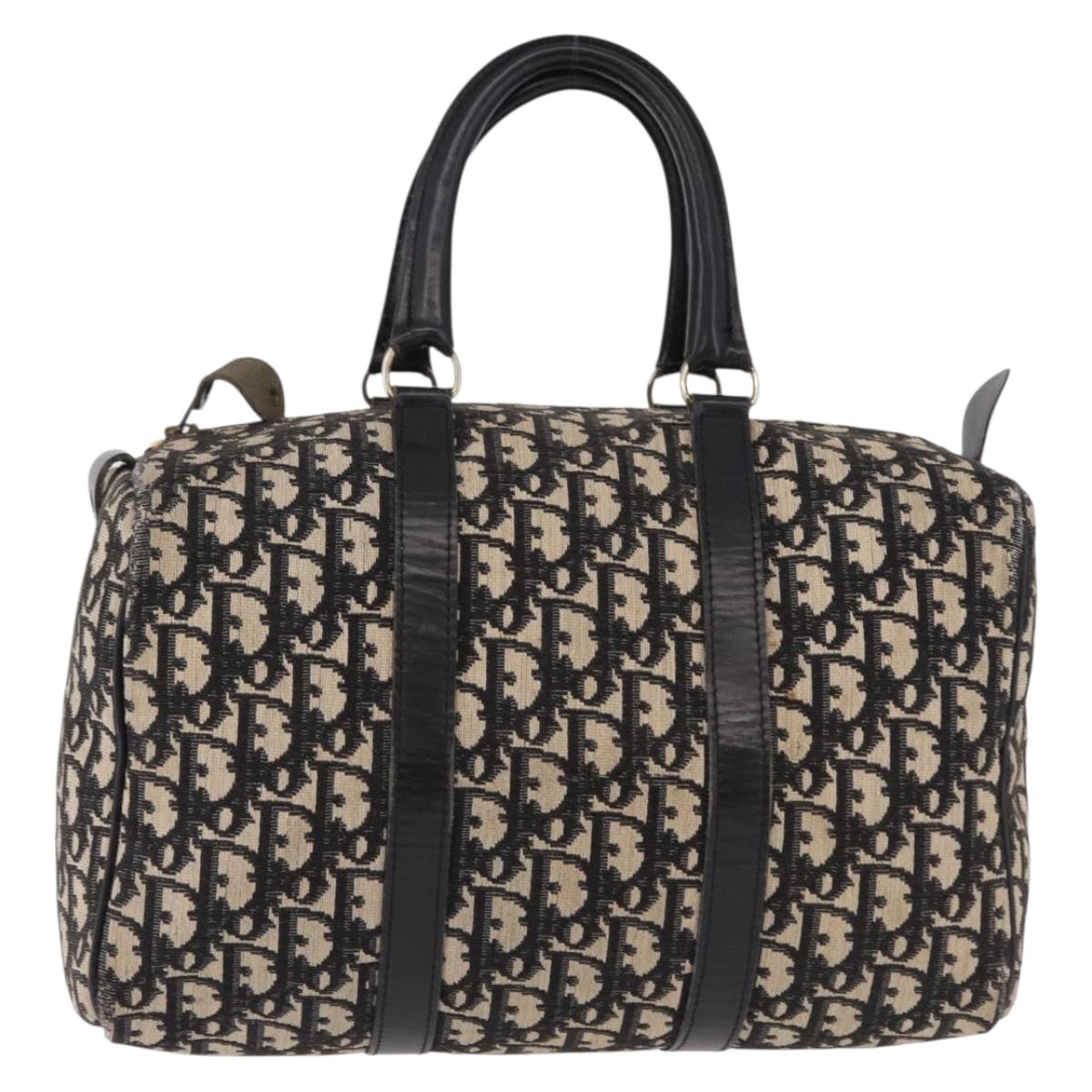 Christian Dior Trotter Canvas Boston Bag Black Silver Auth bs36116A