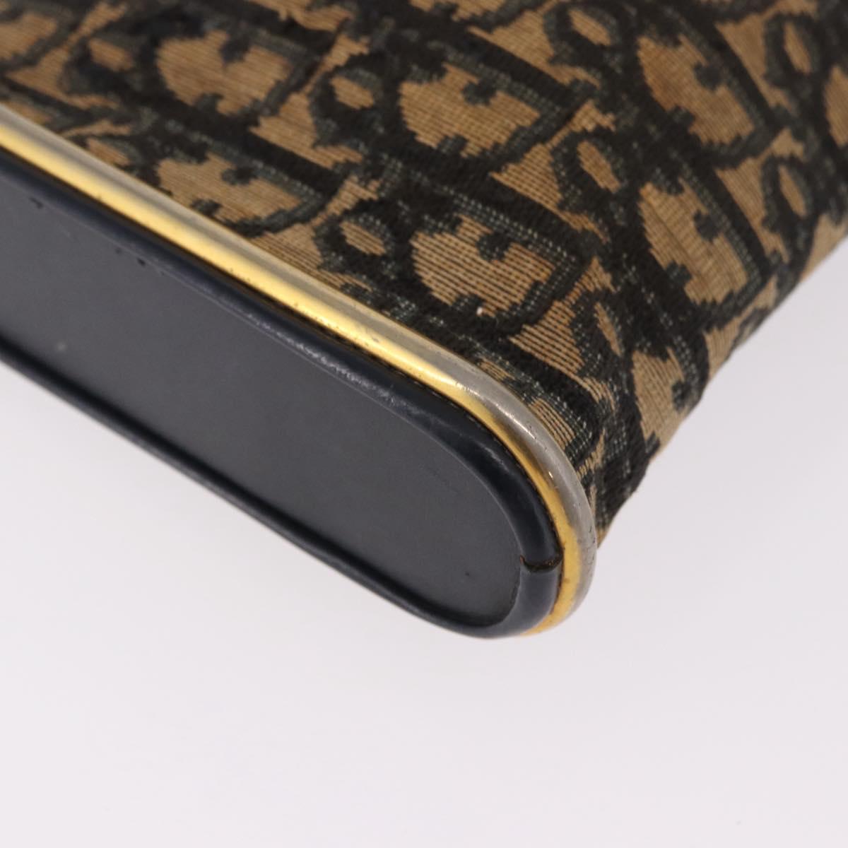 Christian Dior Trotter Canvas Shoulder Bag Navy Gold Auth bs36117