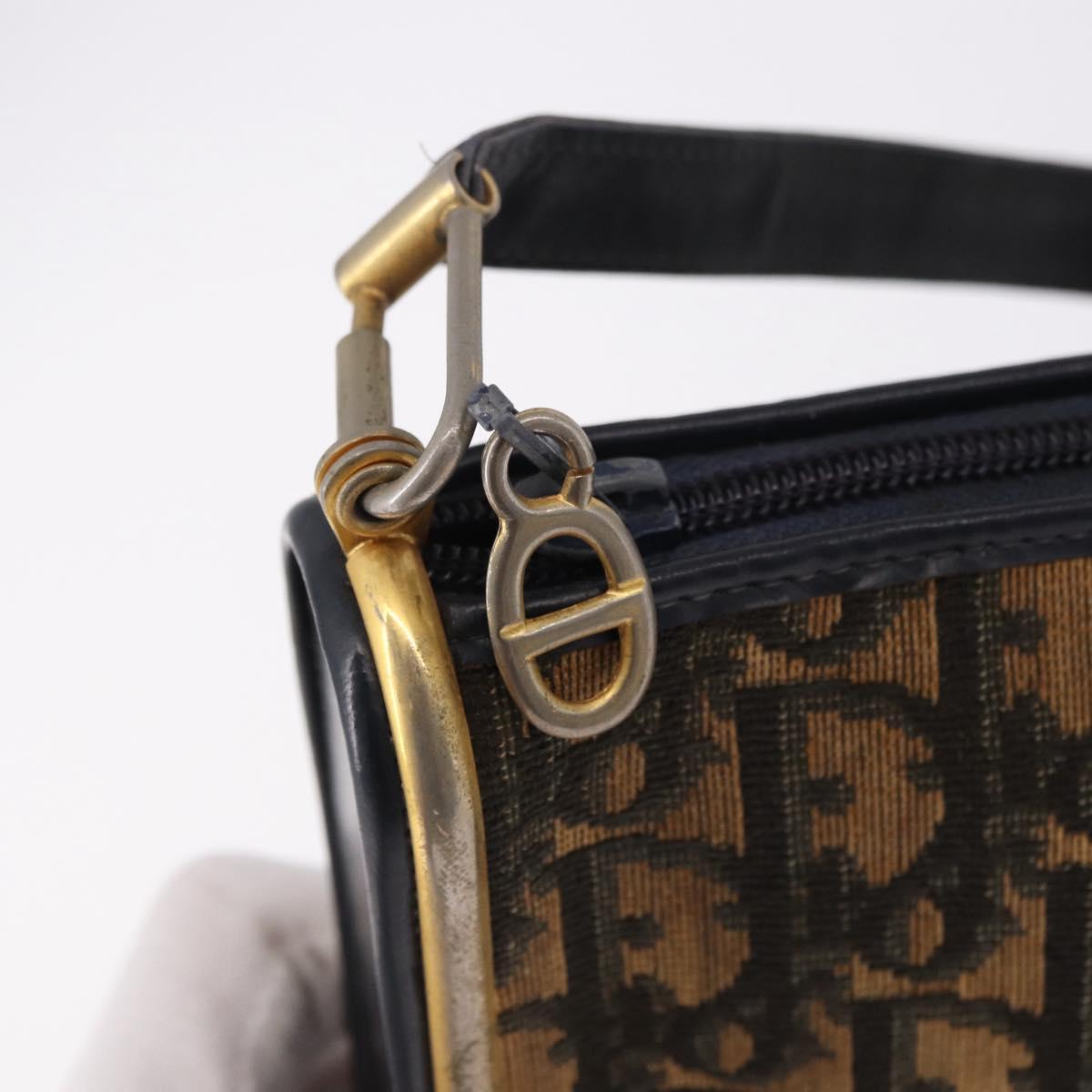 Christian Dior Trotter Canvas Shoulder Bag Navy Gold Auth bs36117