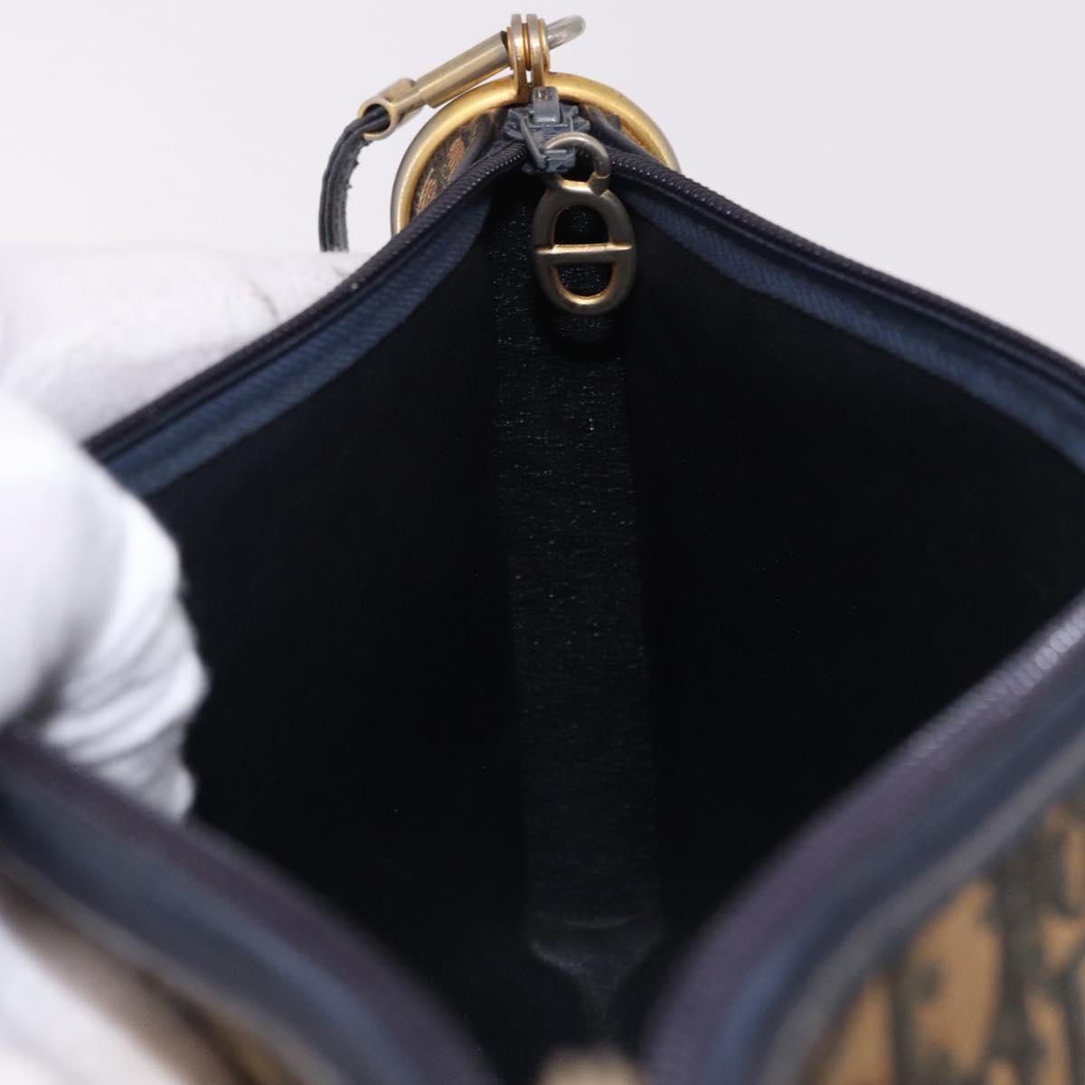Christian Dior Trotter Canvas Shoulder Bag Navy Gold Auth bs36117