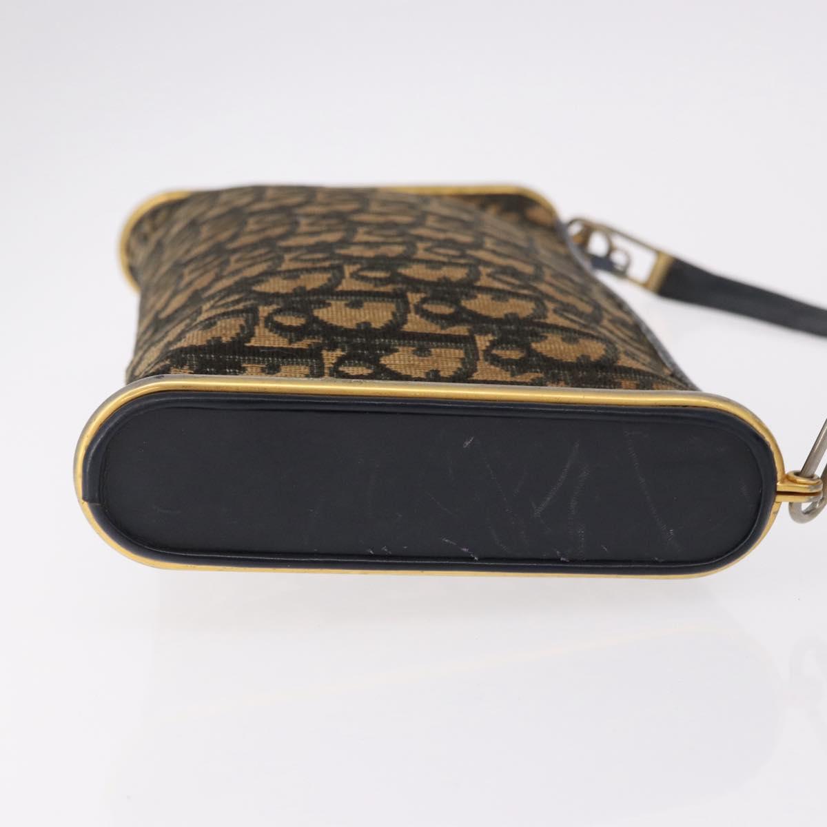 Christian Dior Trotter Canvas Shoulder Bag Navy Gold Auth bs36117