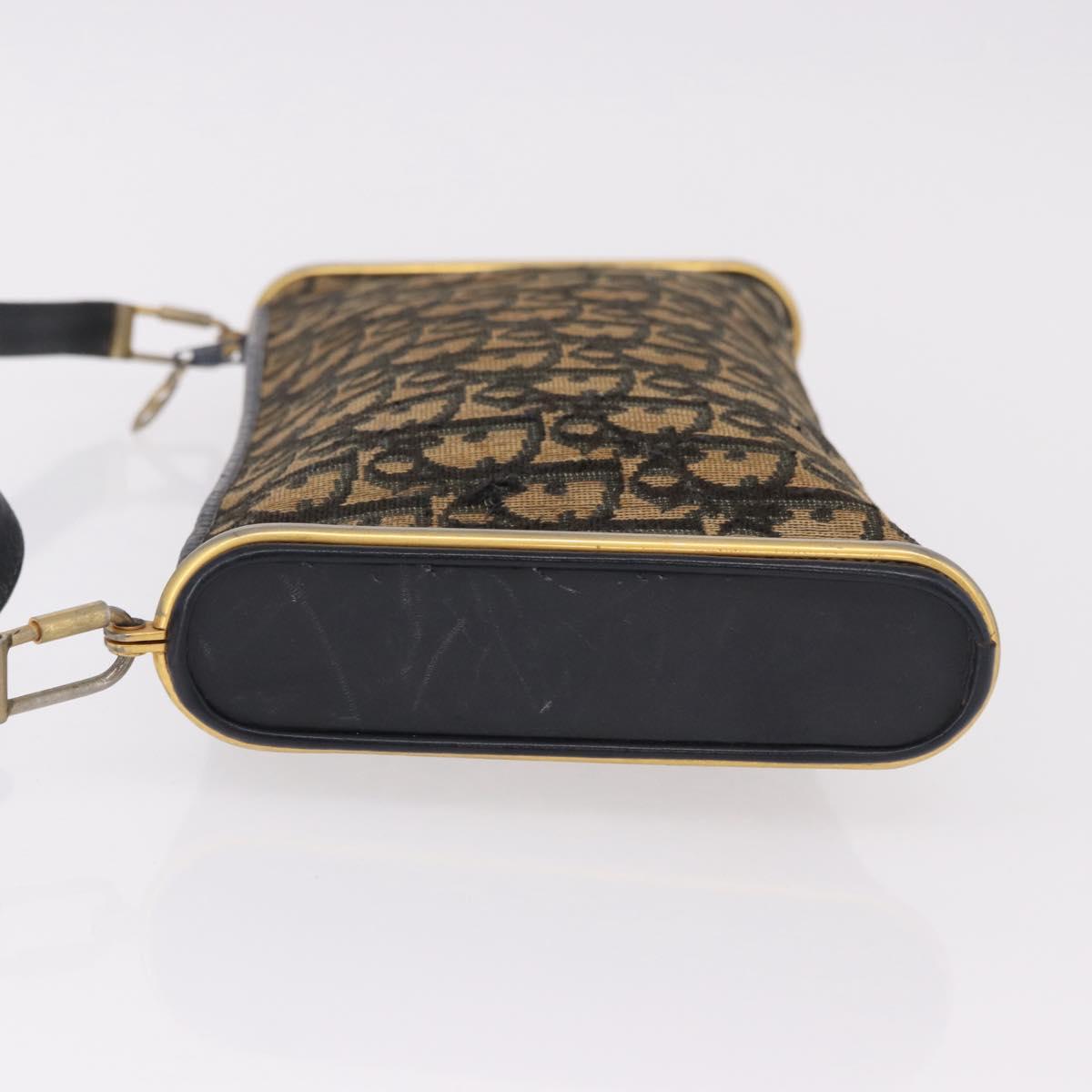 Christian Dior Trotter Canvas Shoulder Bag Navy Gold Auth bs36117