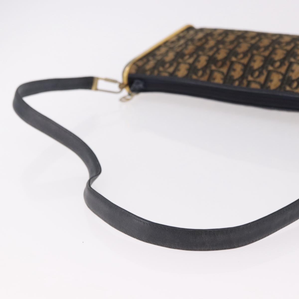 Christian Dior Trotter Canvas Shoulder Bag Navy Gold Auth bs36117