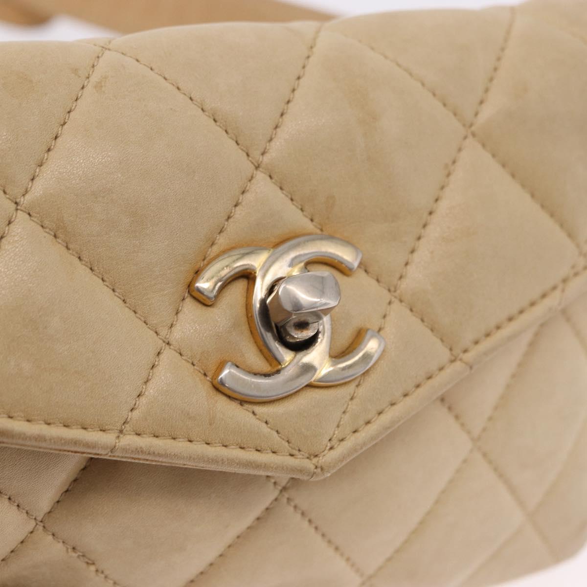 CHANEL Matelasse Waist bag Lamb Skin Beige Gold CC Auth bs36144