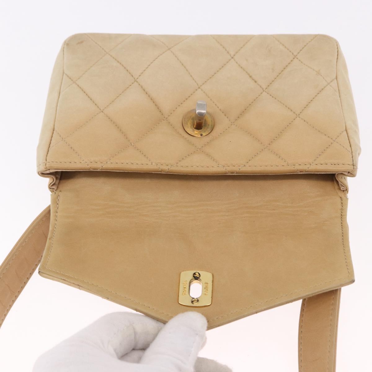 CHANEL Matelasse Waist bag Lamb Skin Beige Gold CC Auth bs36144