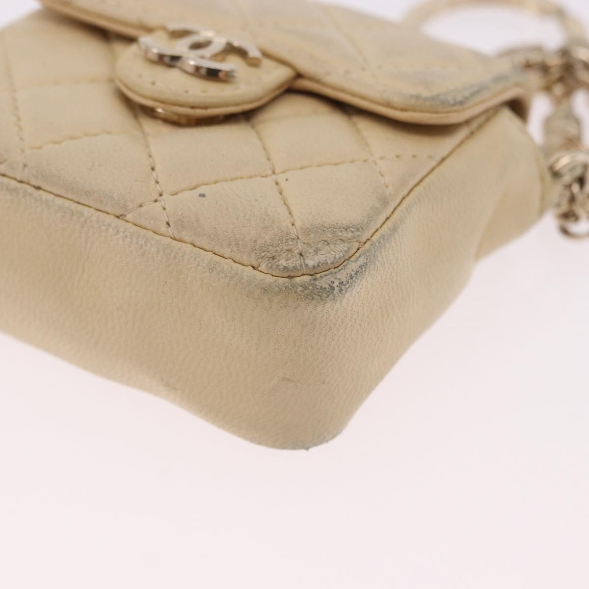 CHANEL Mini Mini Matelasse Charm Lamb Skin Beige CC Auth bs36151
