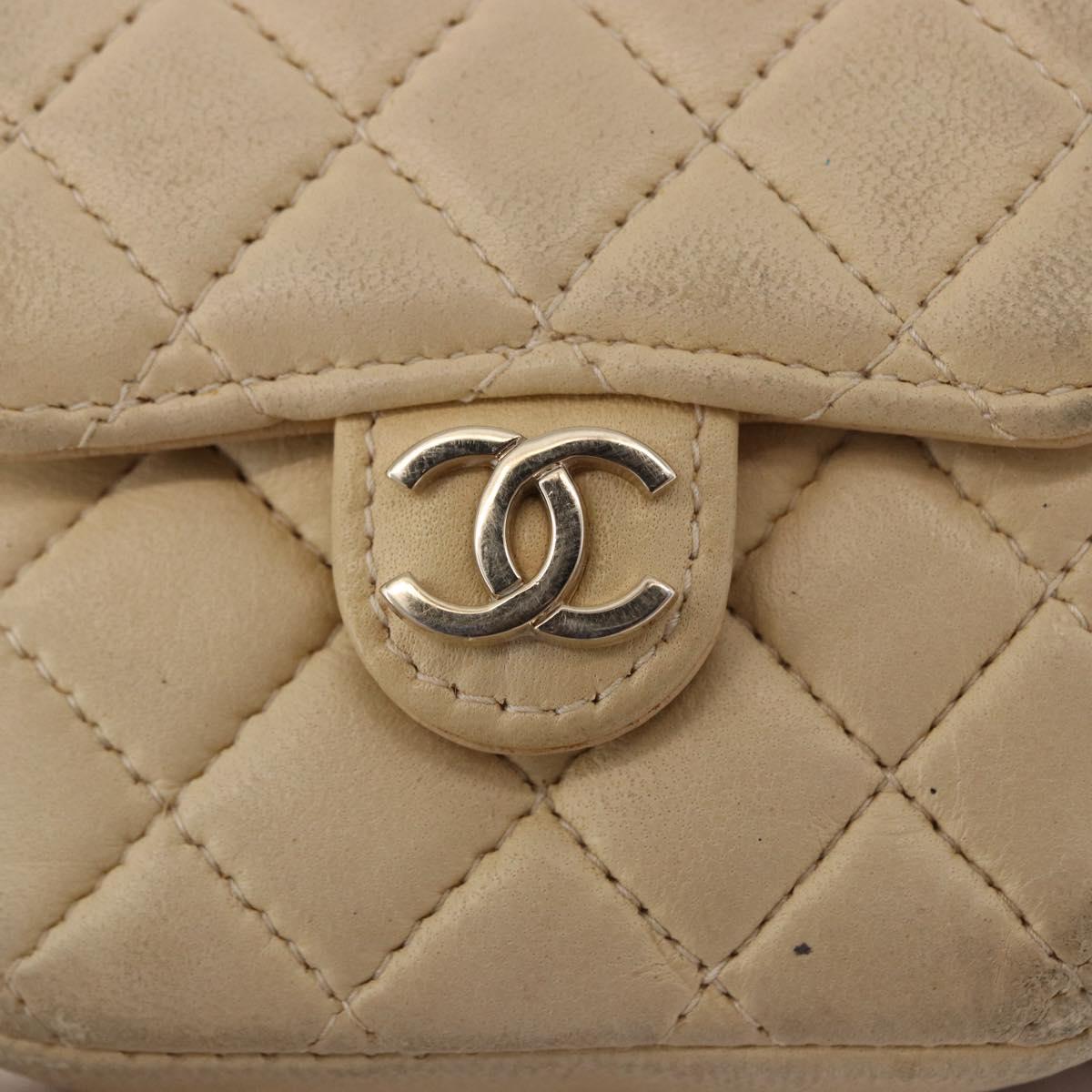 CHANEL Mini Mini Matelasse Charm Lamb Skin Beige CC Auth bs36151