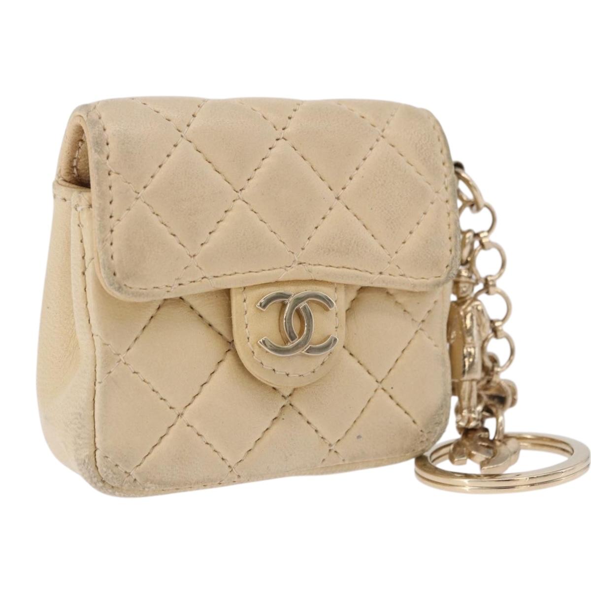 CHANEL Mini Mini Matelasse Charm Lamb Skin Beige CC Auth bs36151