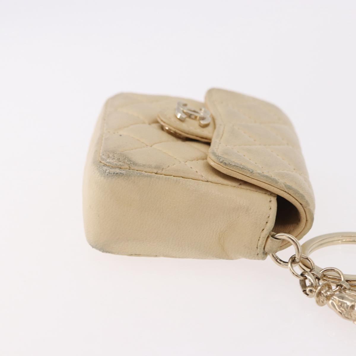 CHANEL Mini Mini Matelasse Charm Lamb Skin Beige CC Auth bs36151